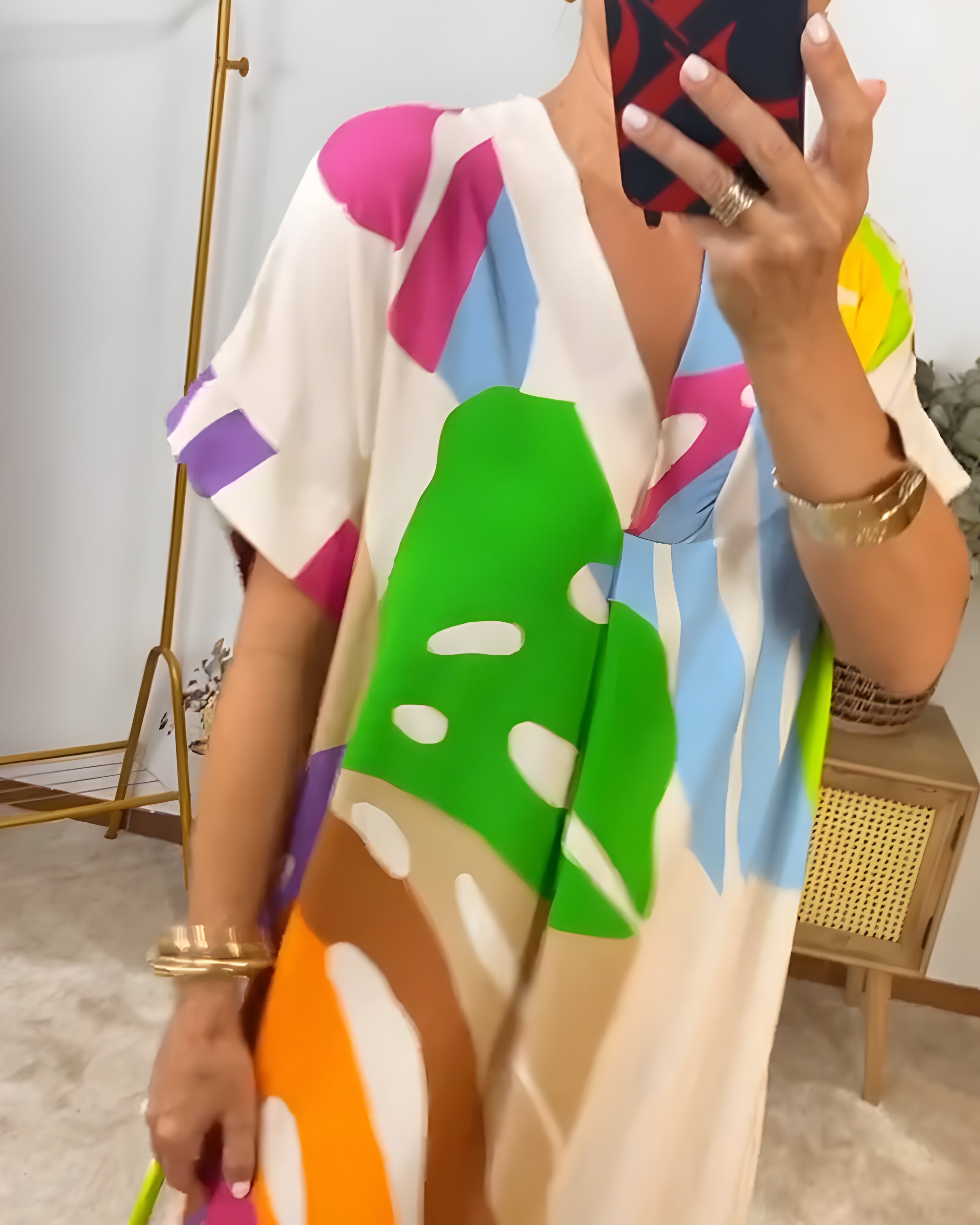 Leafara™ - Robe décontractée avec un motif de feuilles colorées