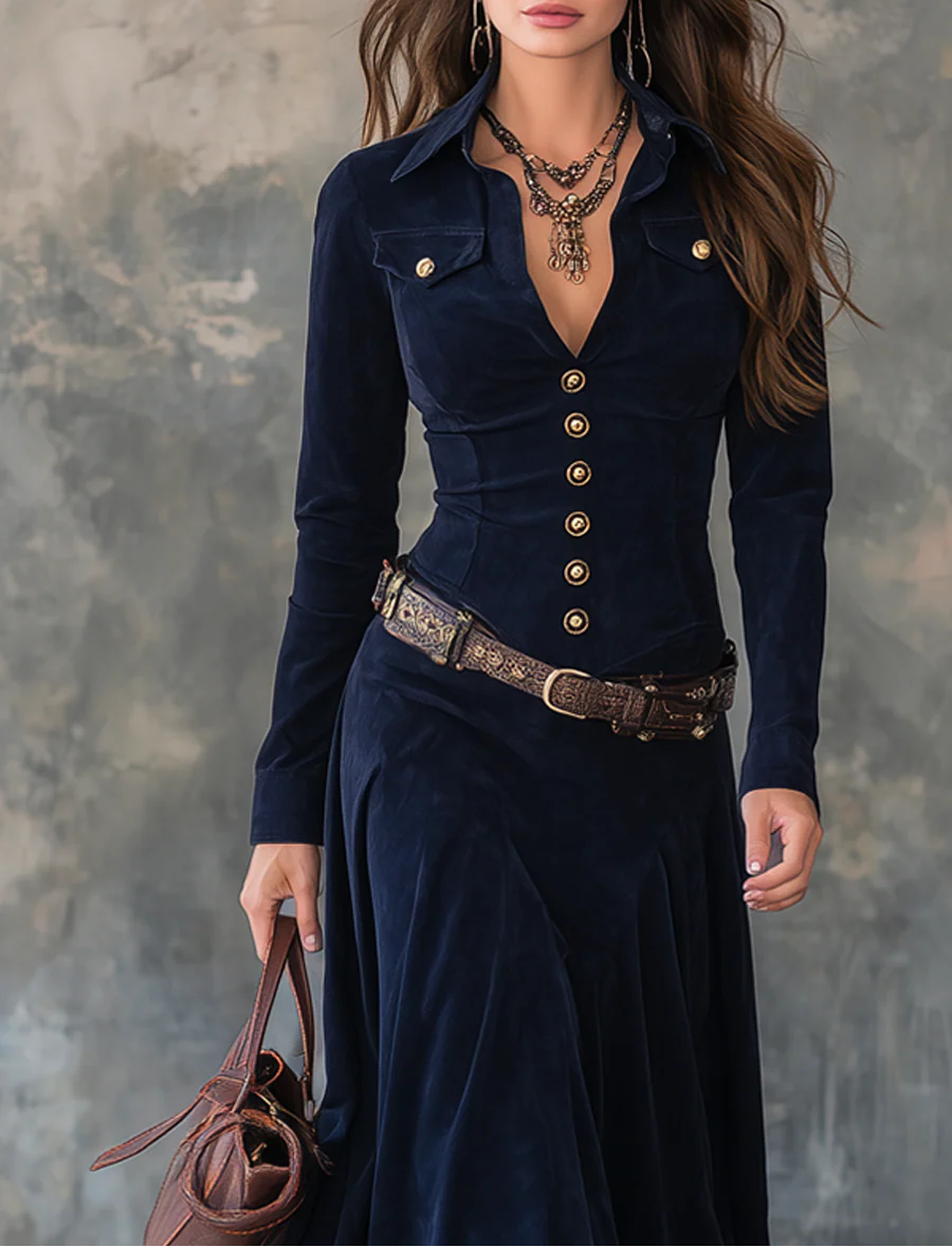 Robie™ – Robe maxi élégante avec un aspect en daim luxueux, y compris une ceinture