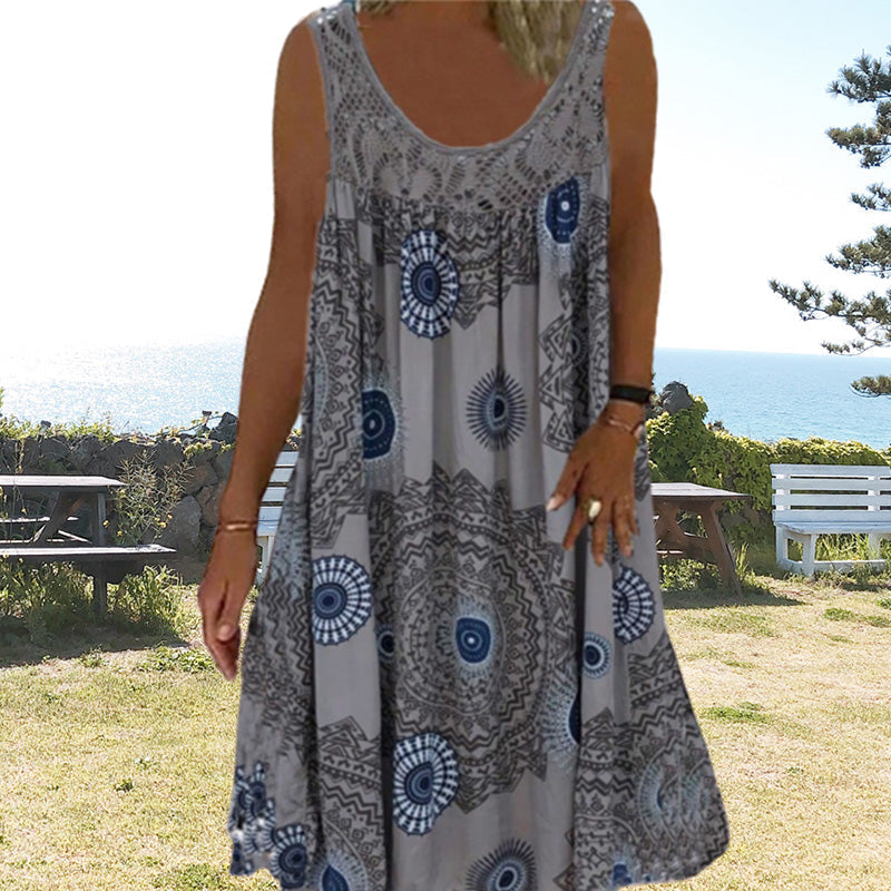 Breezia™ – Robe sans manches d'été avec imprimé et détails en dentelle pour femmes