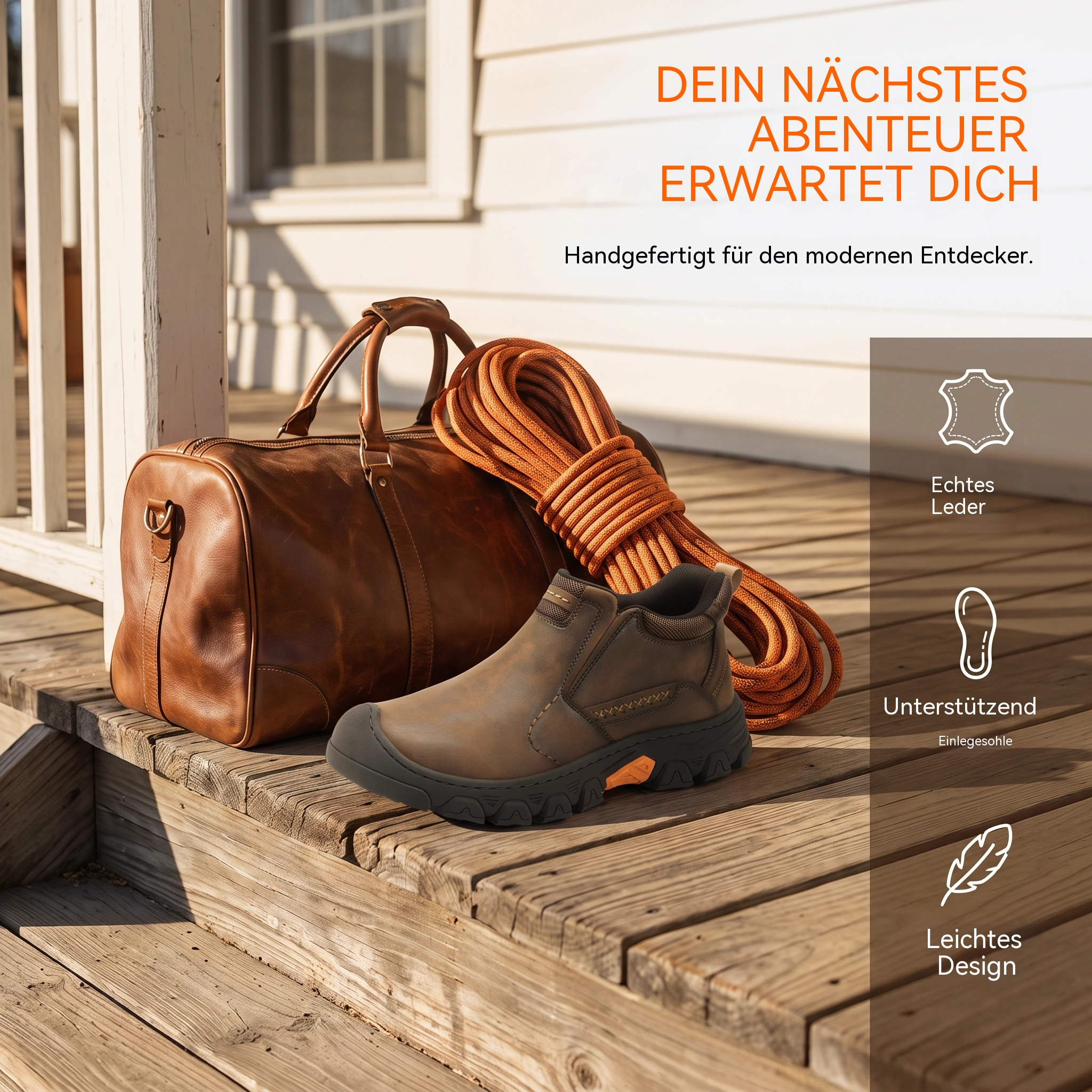 Lenoiva® Herren-Outdoor-Schuhe zum Hineinschlüpfen aus echtem Leder