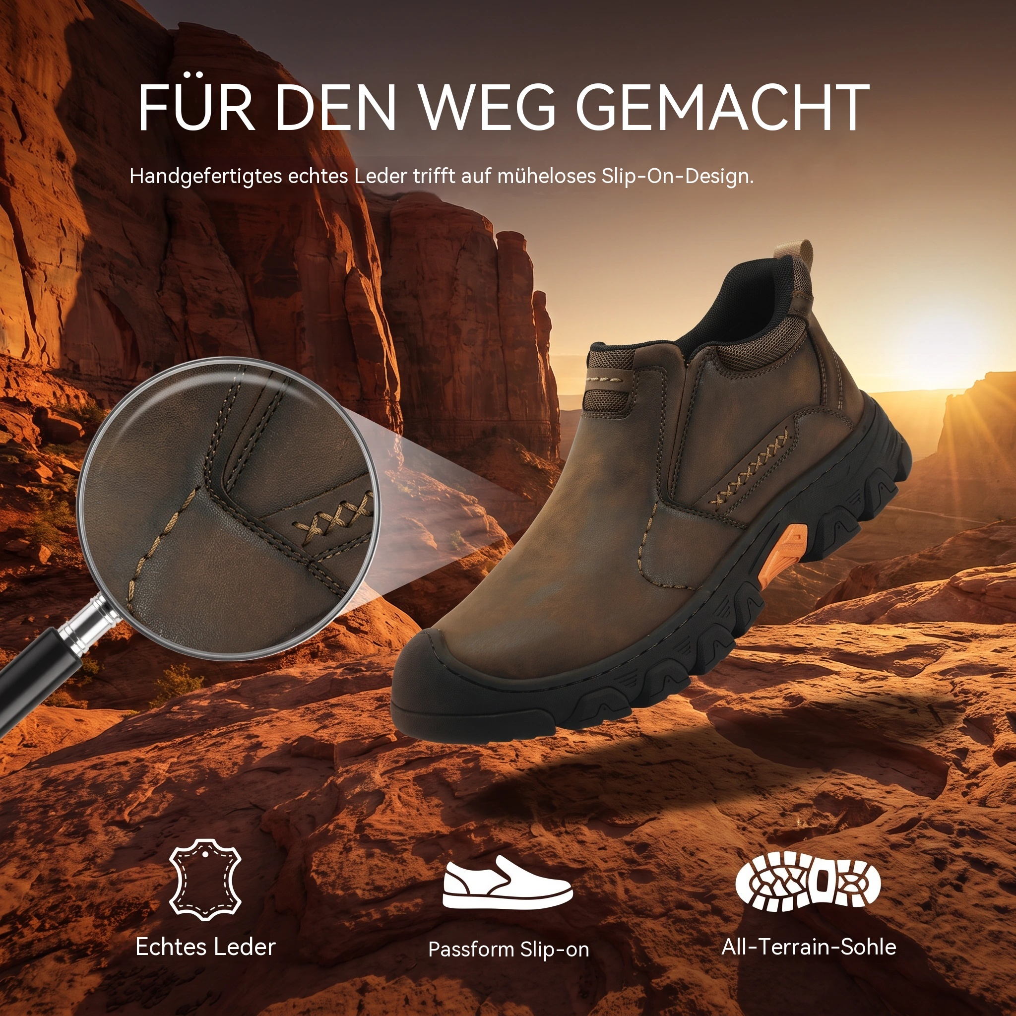 Lenoiva® Herren-Outdoor-Schuhe zum Hineinschlüpfen aus echtem Leder
