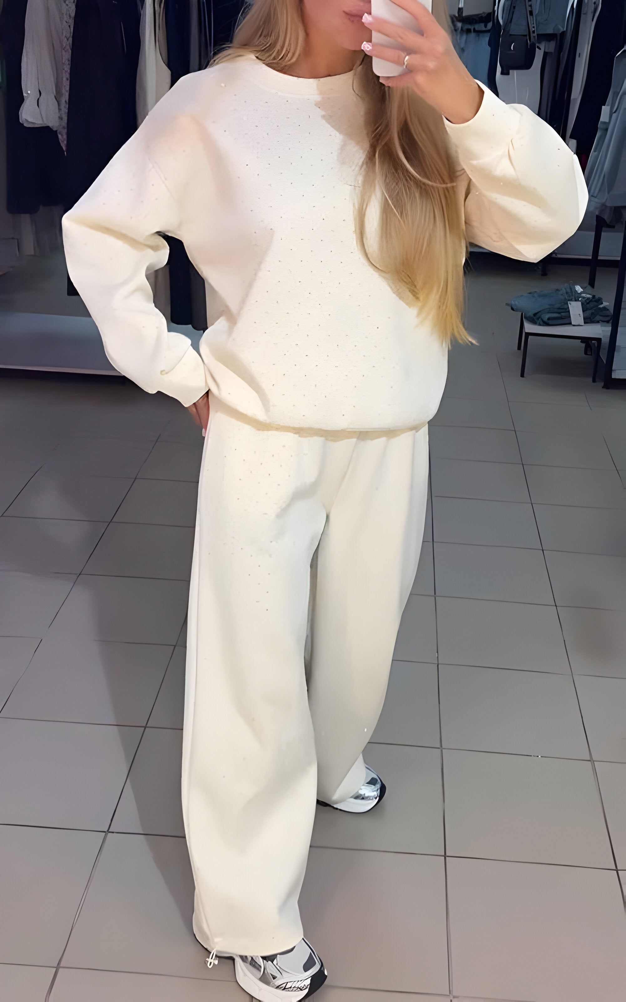 Sparkora™ - Ensemble décontracté de sweat-shirt et de pantalon avec des détails en diamant