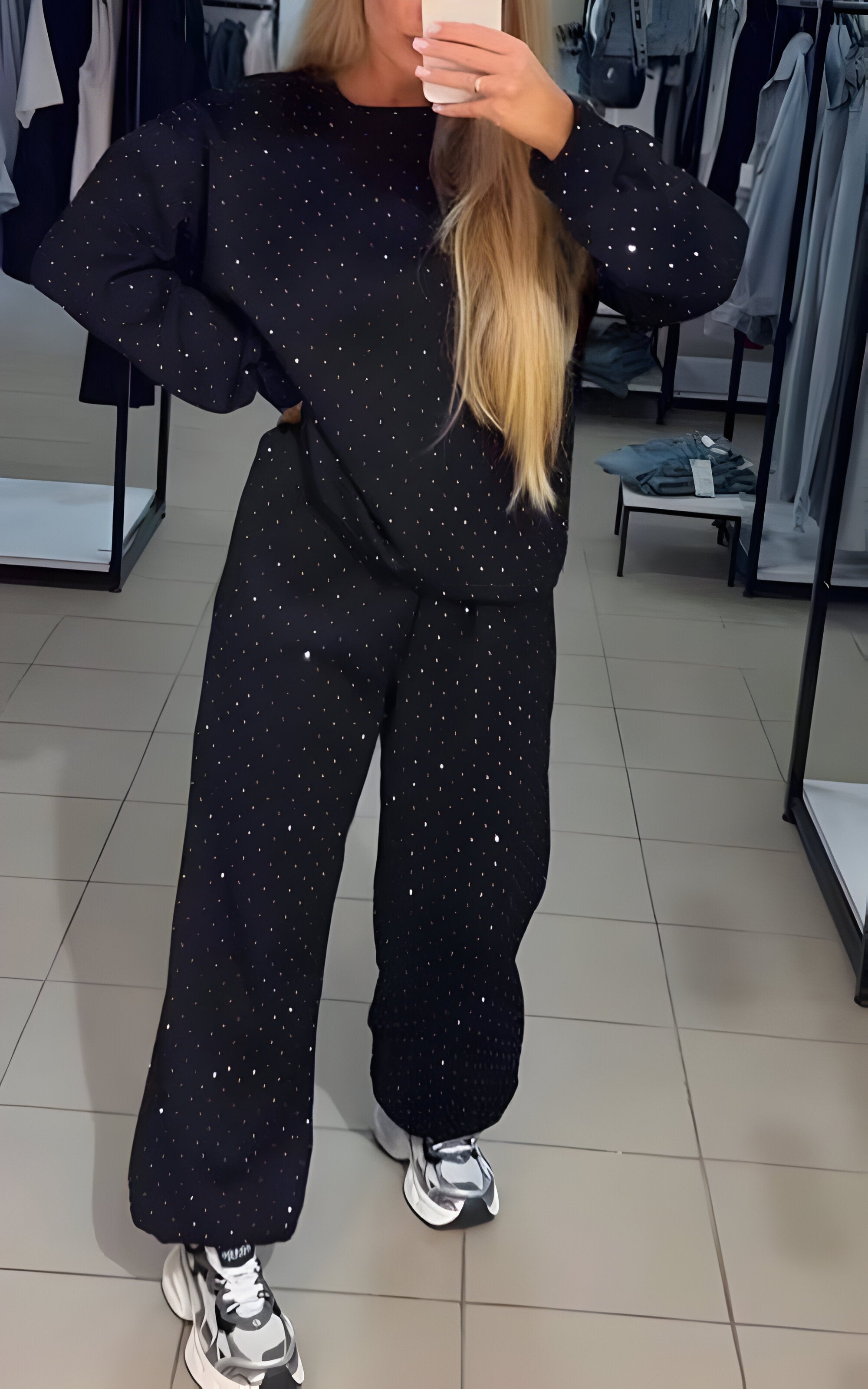 Sparkora™ - Ensemble décontracté de sweat-shirt et de pantalon avec des détails en diamant