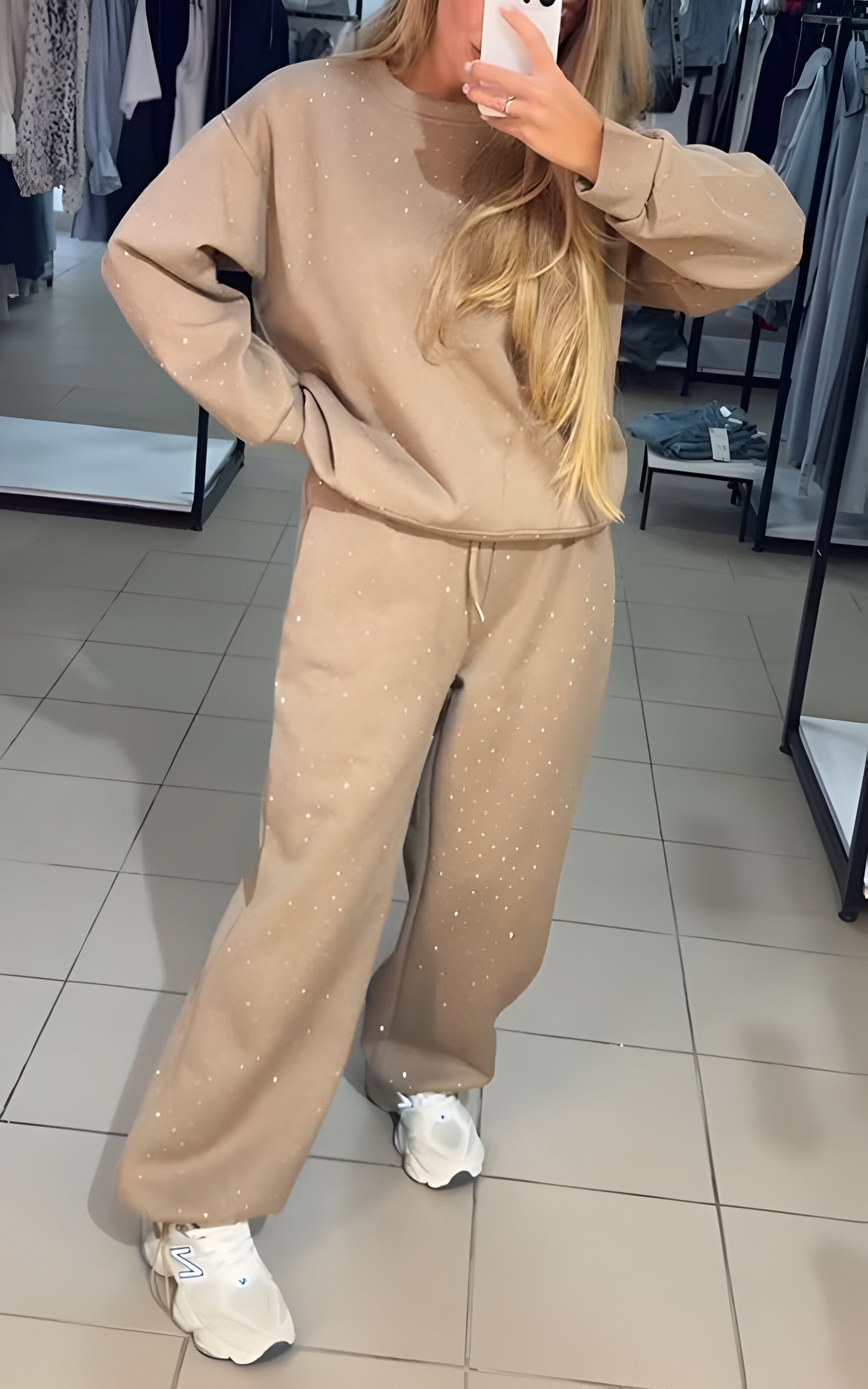 Sparkora™ - Ensemble décontracté de sweat-shirt et de pantalon avec des détails en diamant