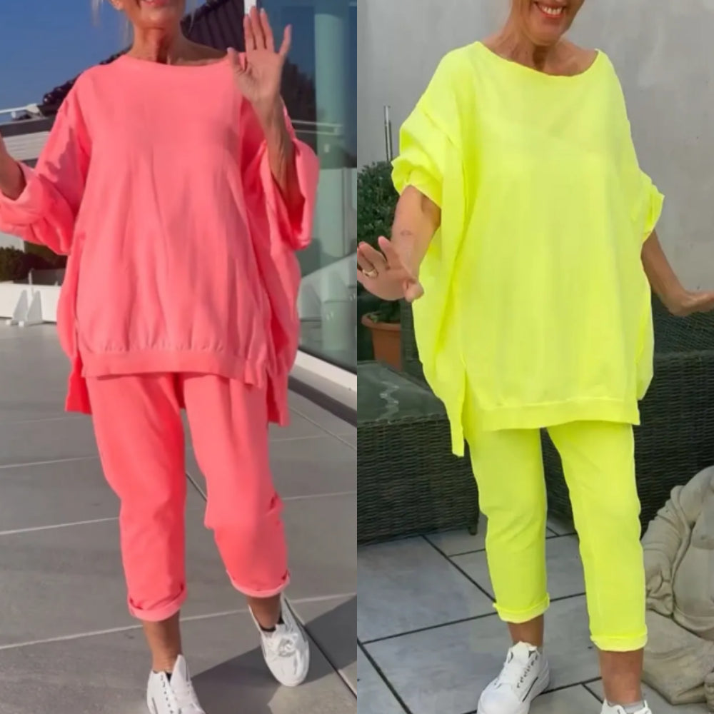 Louniva™ - Damen Freizeit-Zweiteiler mit Rundhals-Top und Hose