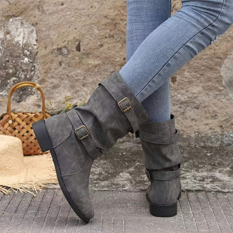 Belvia™ - Bottines pour femmes au style vintage avec un petit talon et un détail de boucle