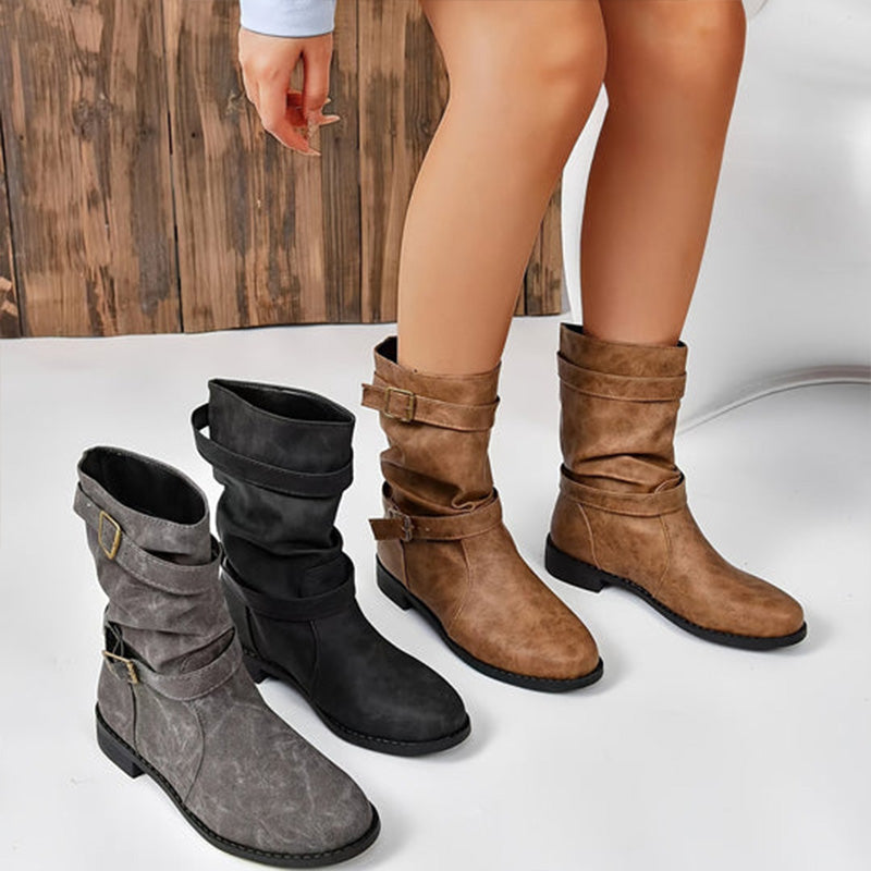 Belvia™ - Bottines pour femmes au style vintage avec un petit talon et un détail de boucle