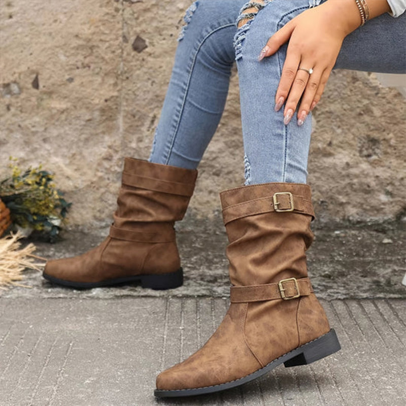 Belvia™ - Bottines pour femmes au style vintage avec un petit talon et un détail de boucle