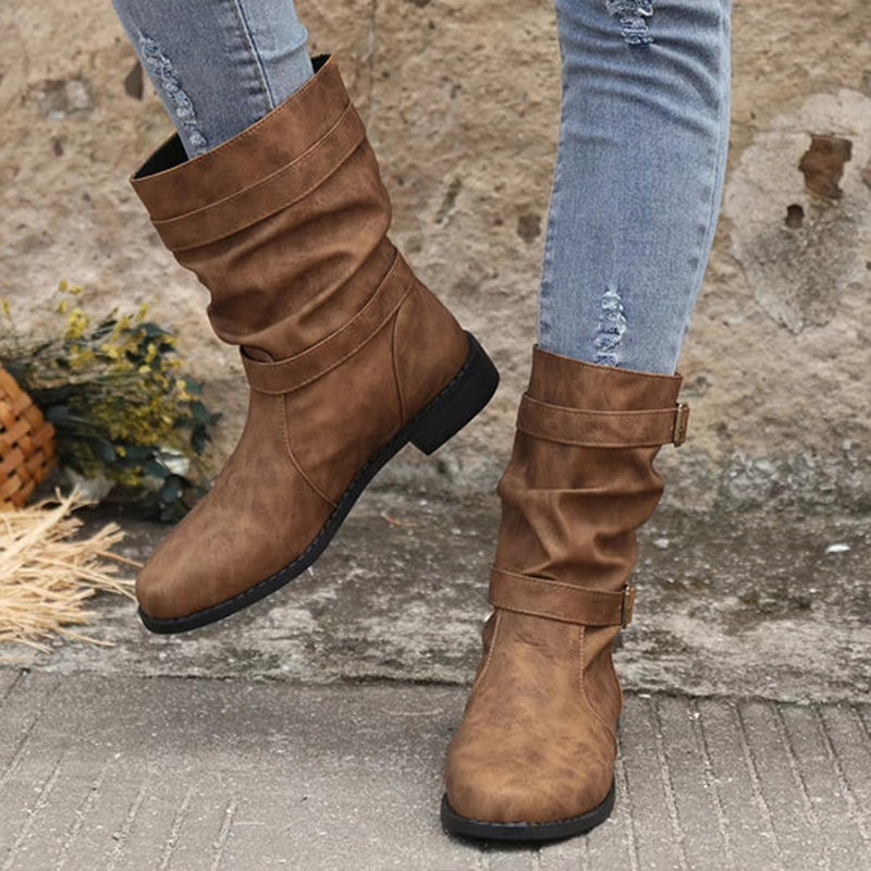 Belvia™ - Bottines pour femmes au style vintage avec un petit talon et un détail de boucle