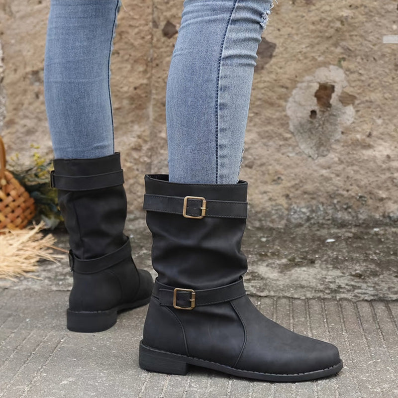 Belvia™ - Bottines pour femmes au style vintage avec un petit talon et un détail de boucle