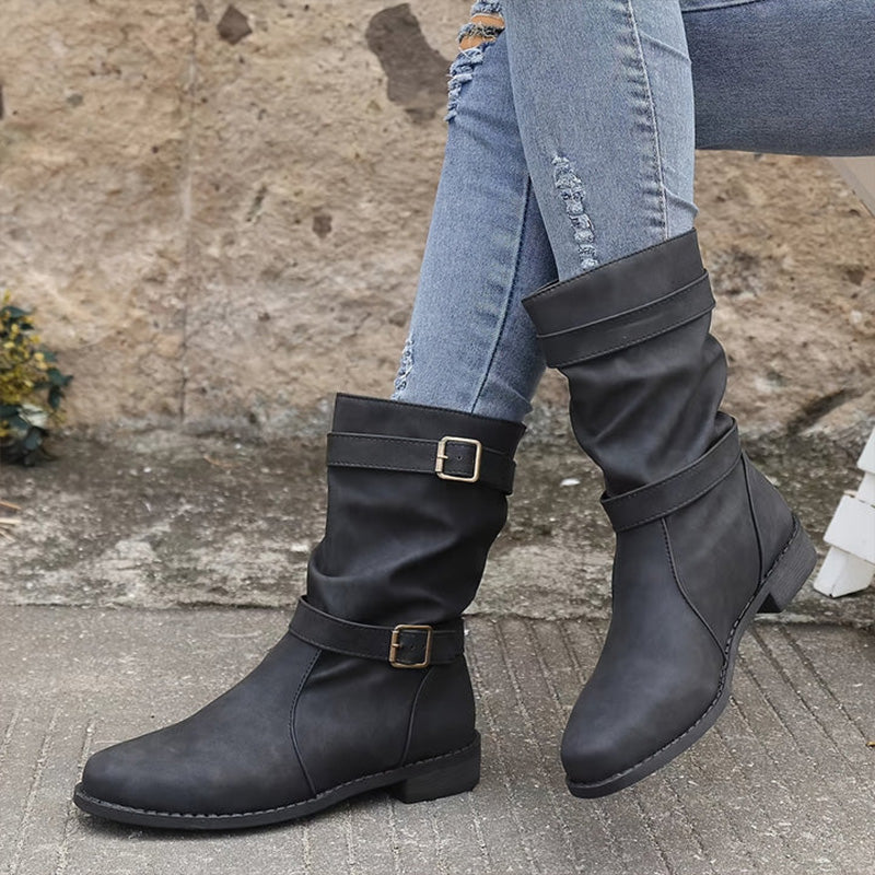 Belvia™ - Bottines pour femmes au style vintage avec un petit talon et un détail de boucle