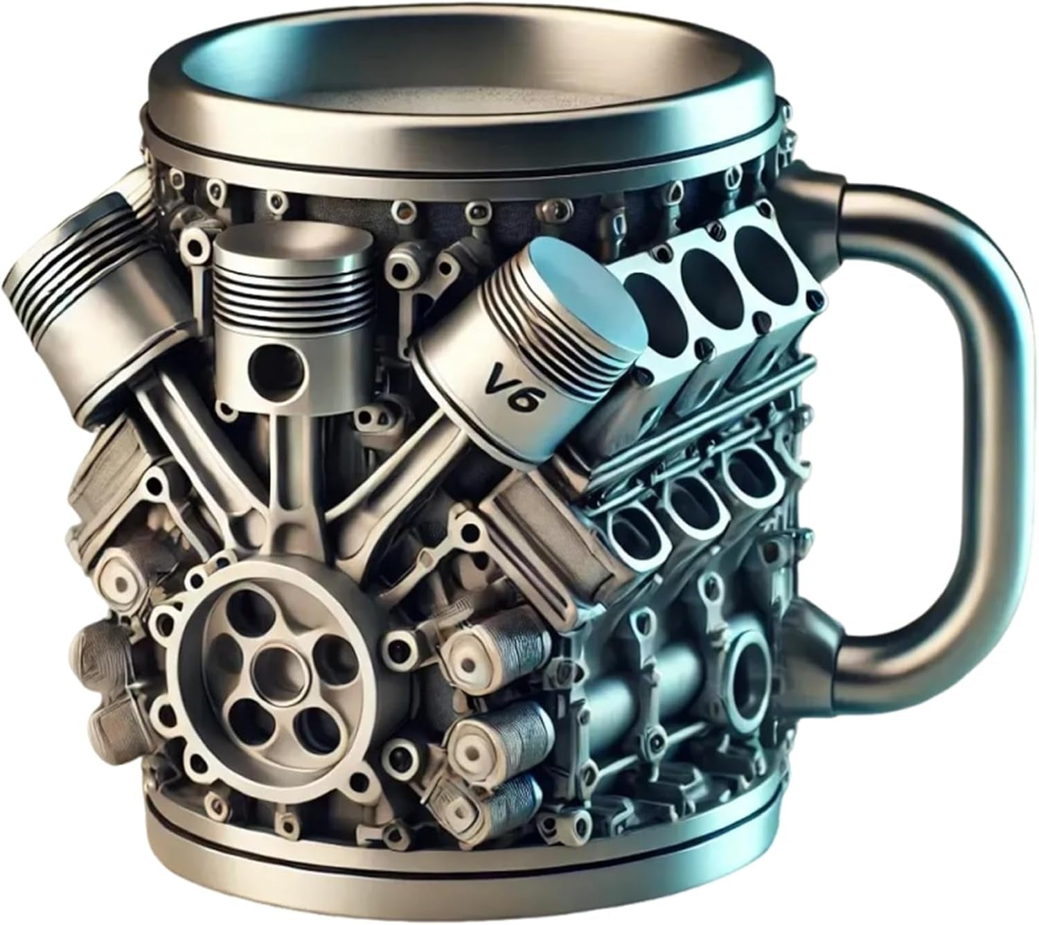 v6/v8 3D Engine Stainless Steel Mug-Rev Up Your Morning