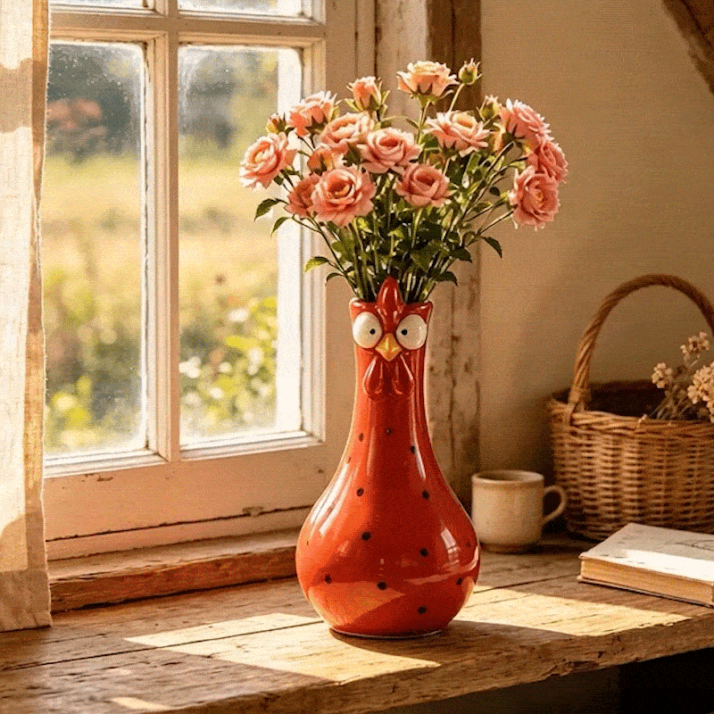 Animated flower styling view of blue chicken vase