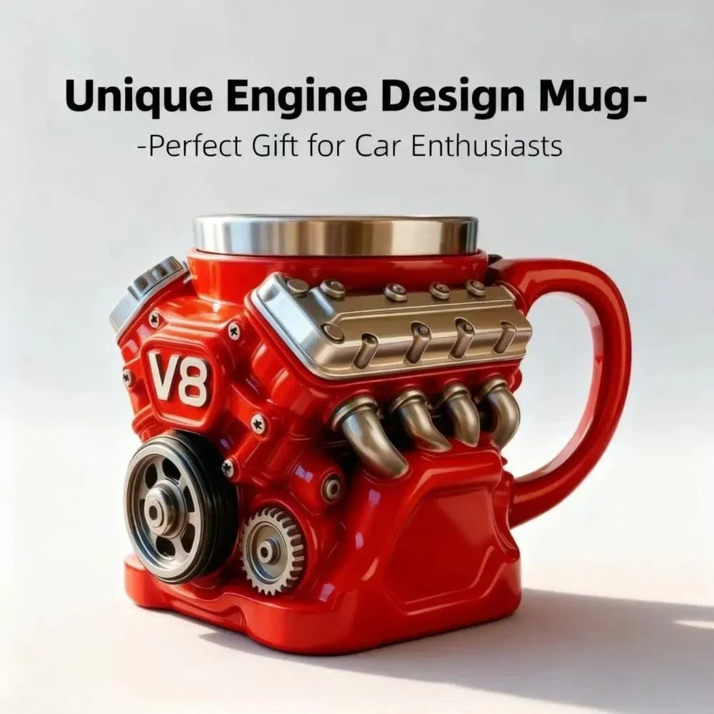 v6/v8 3D Engine Stainless Steel Mug-Rev Up Your Morning