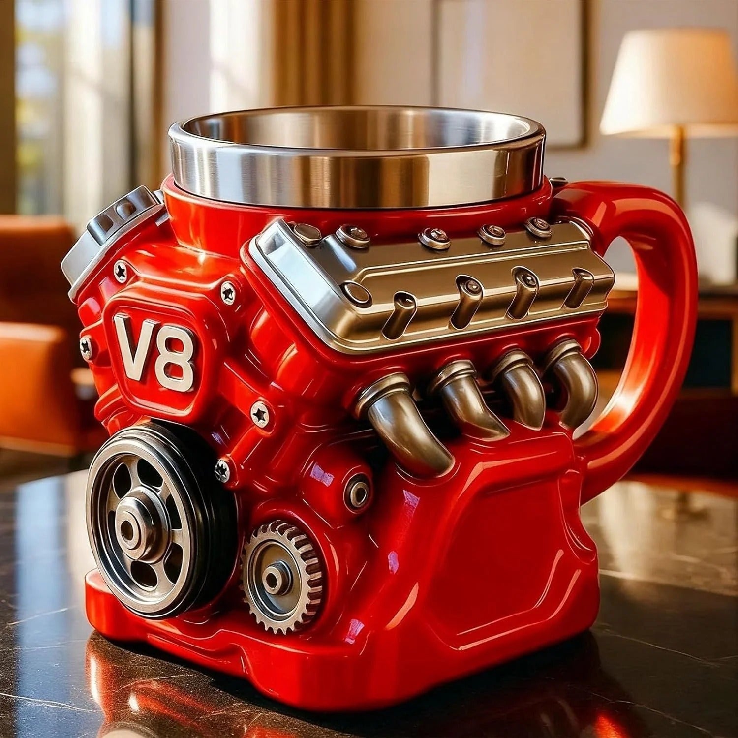 v6/v8 3D Engine Stainless Steel Mug-Rev Up Your Morning