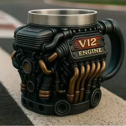 v6/v8 3D Engine Stainless Steel Mug-Rev Up Your Morning