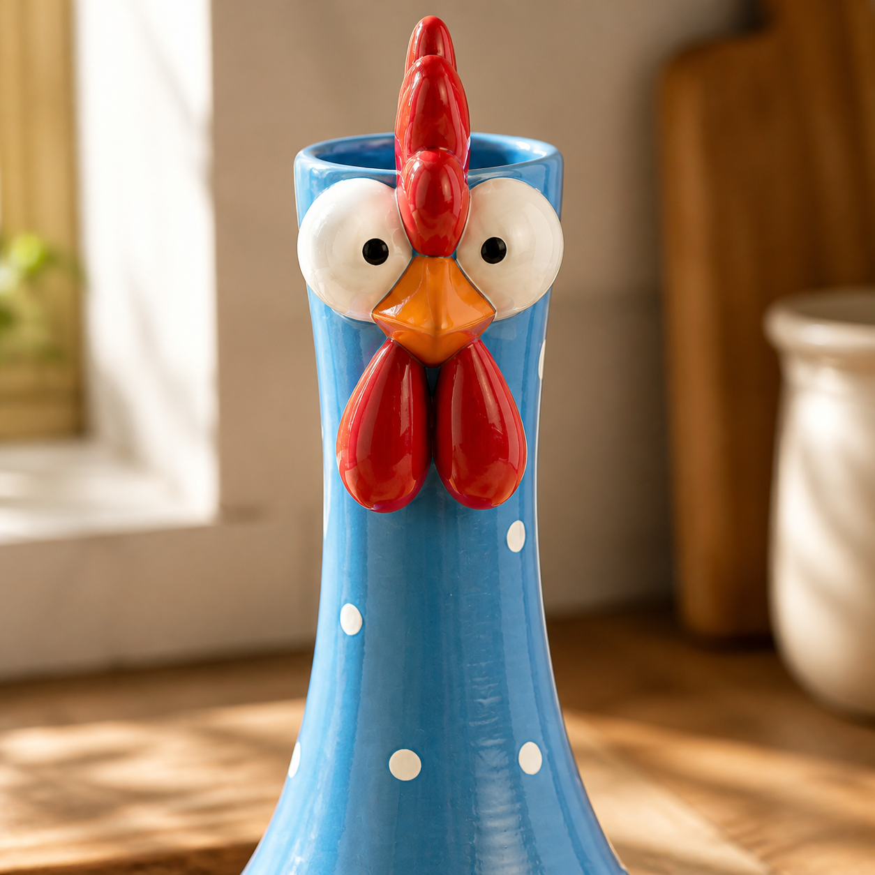Chicken vase close detail