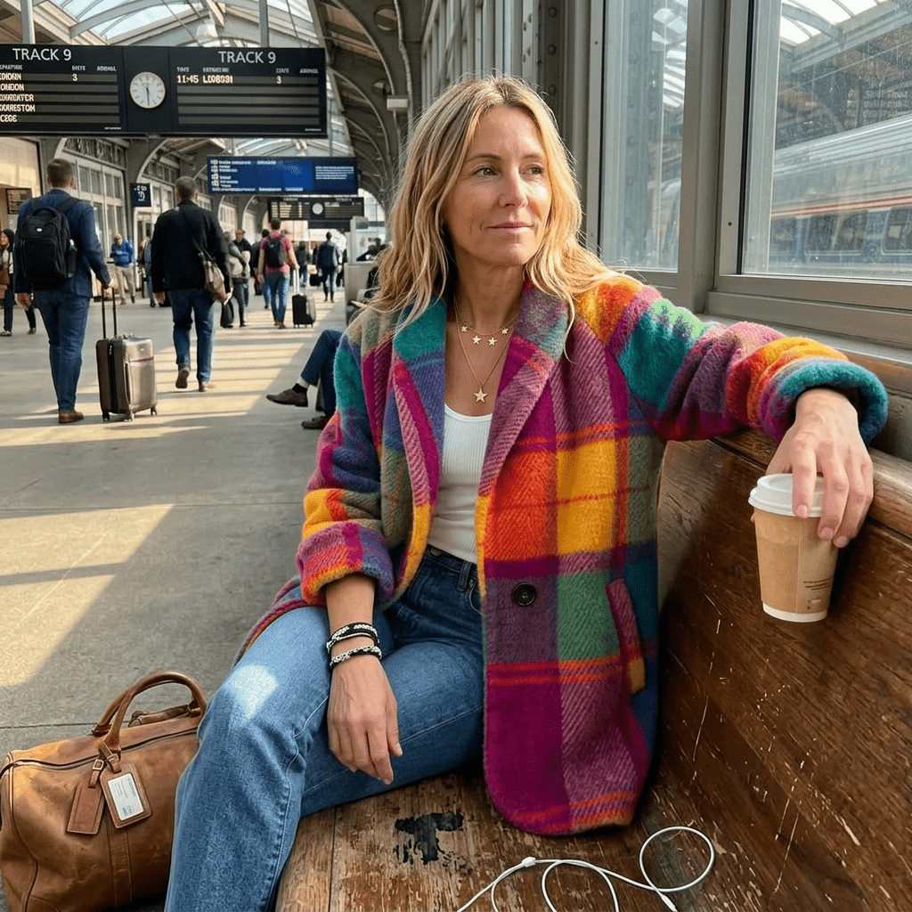 Plaid jacket worn during travel