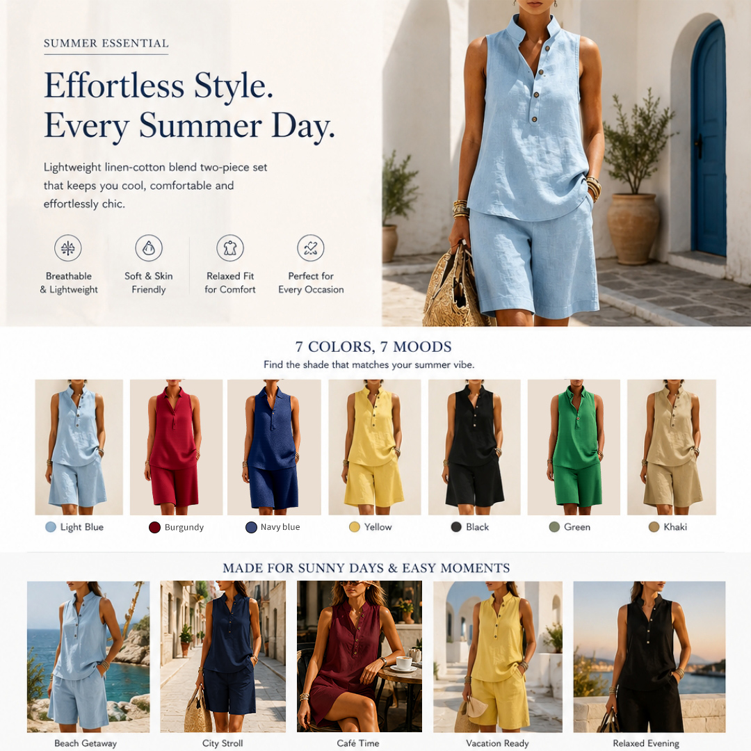 Casual And Comfortable Linen-cotton Sleeveless Top And Shorts Two-piece Set