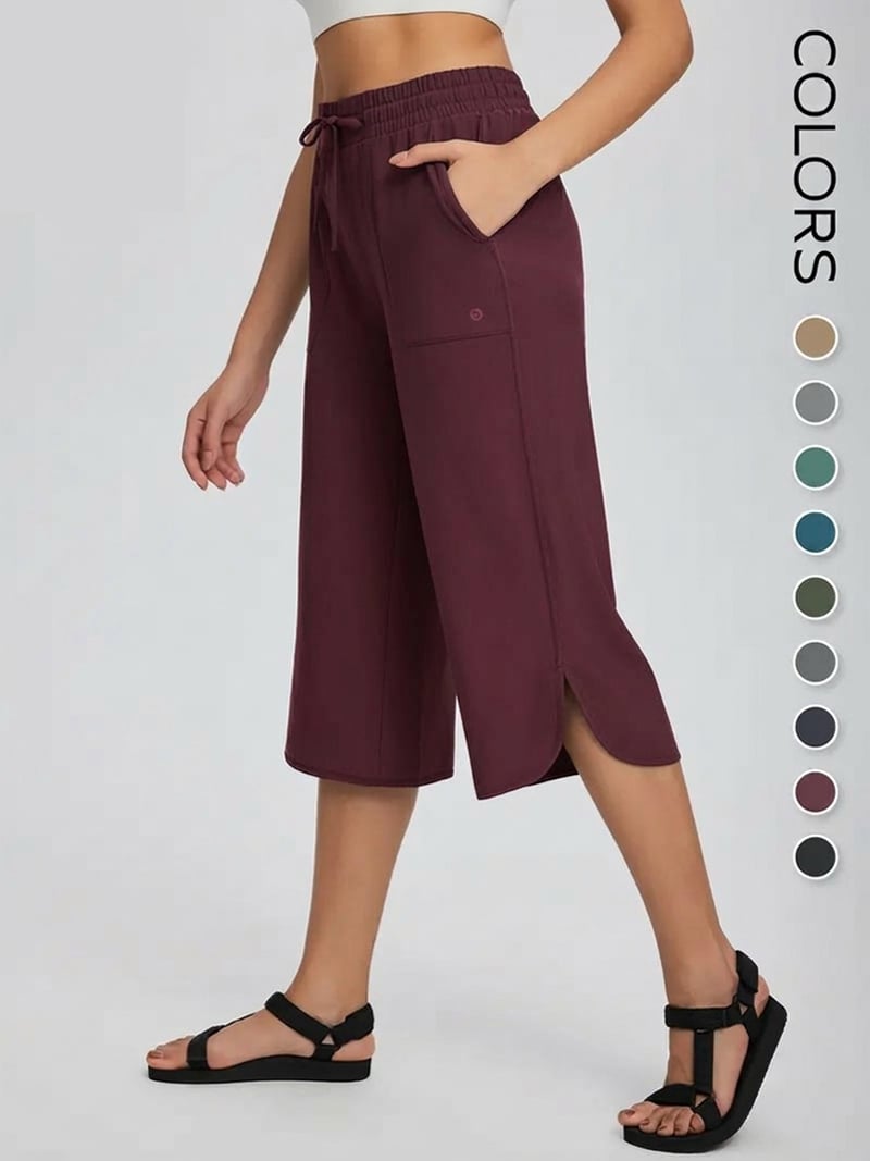 Women's Wide Leg Yoga Capris - High Waisted with Pockets, Quick Dry, Lightweight, UPF 50+ Sun Protection - Loose Comfy for Hiking, Gym, Travel & Outdoor Workout