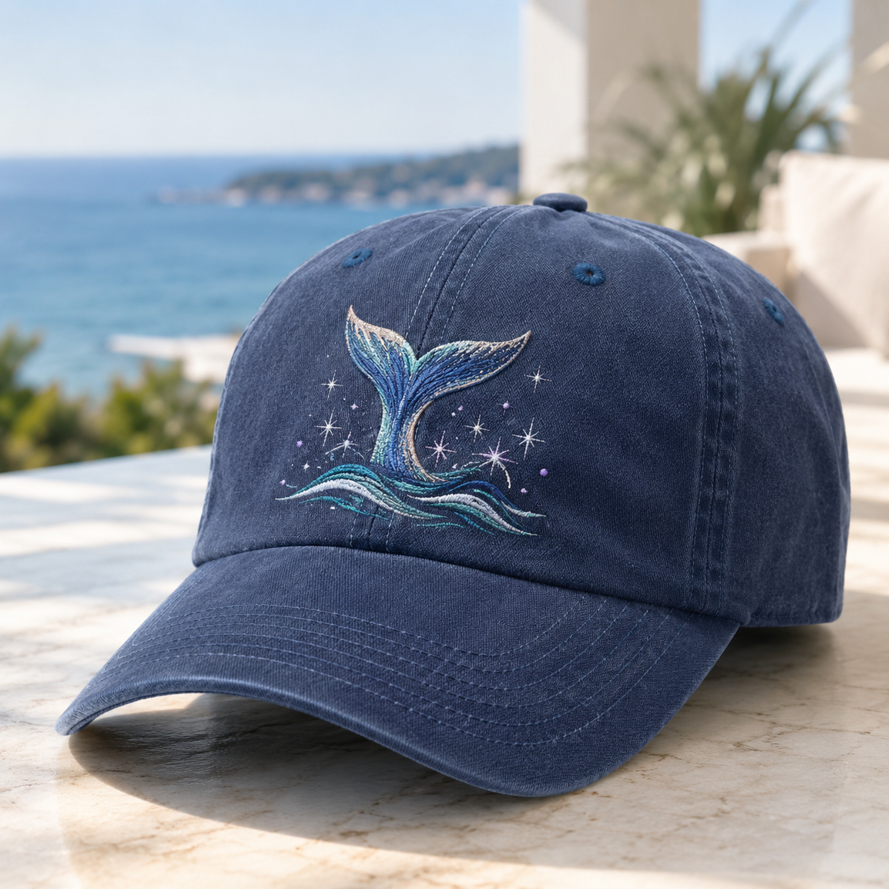 Ocean Spirit Embroidered Washed Baseball Cap