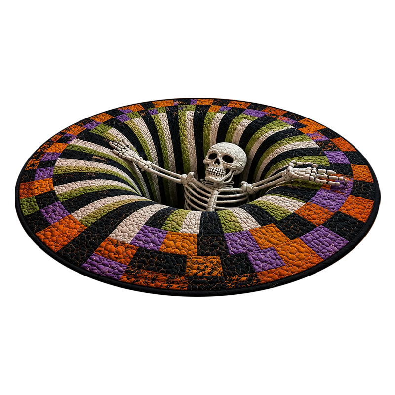 3D Skeleton Vortex Quilted Round Halloween Rug