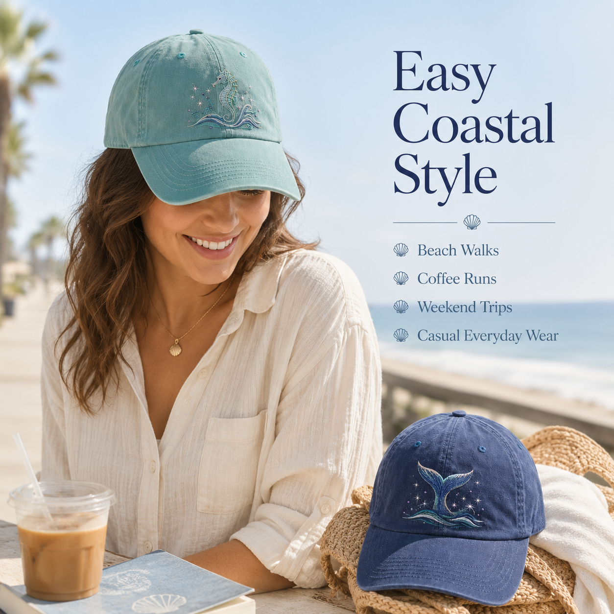 Ocean Spirit Embroidered Washed Baseball Cap
