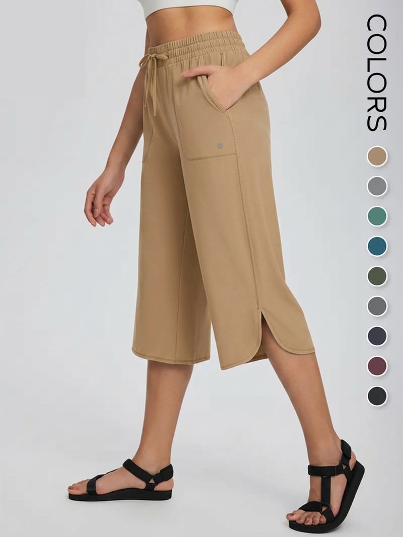Women's Wide Leg Yoga Capris - High Waisted with Pockets, Quick Dry, Lightweight, UPF 50+ Sun Protection - Loose Comfy for Hiking, Gym, Travel & Outdoor Workout