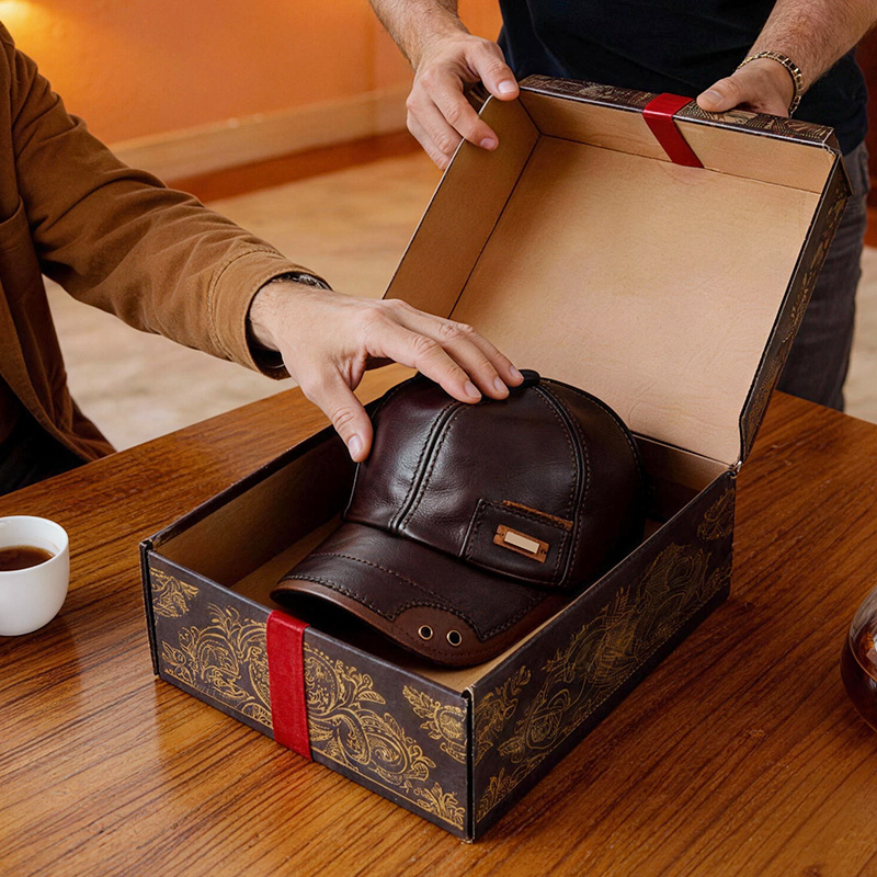 WarmGuard leather cap presented as a winter gift