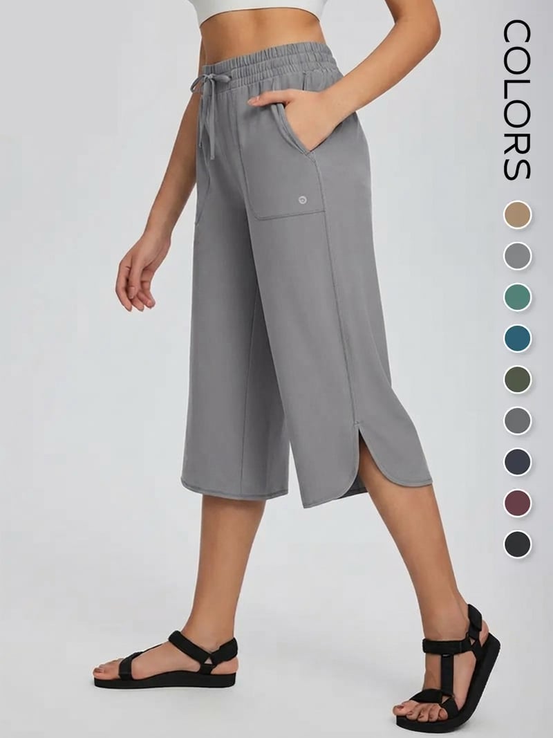 Women's Wide Leg Yoga Capris - High Waisted with Pockets, Quick Dry, Lightweight, UPF 50+ Sun Protection - Loose Comfy for Hiking, Gym, Travel & Outdoor Workout