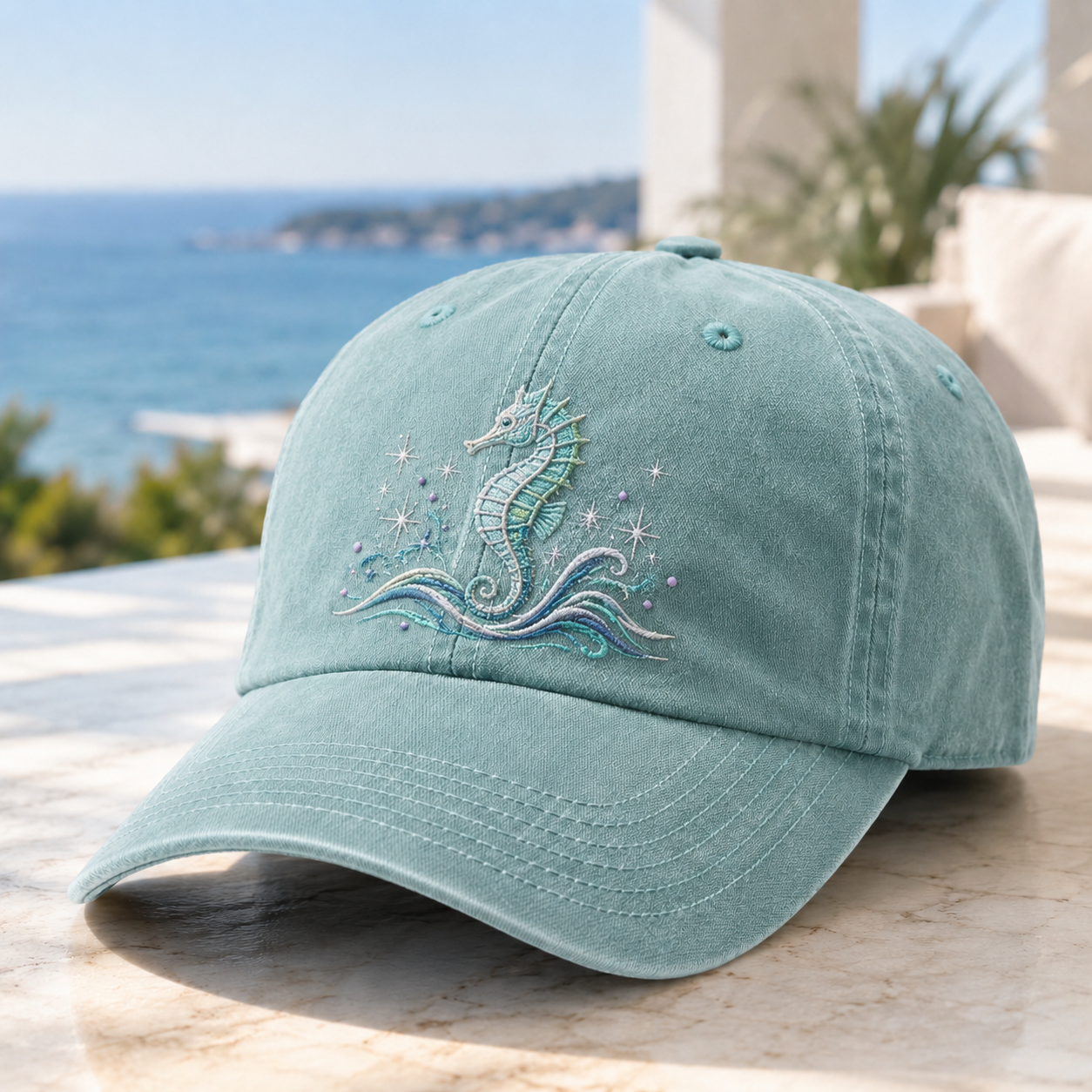 Ocean Spirit Embroidered Washed Baseball Cap