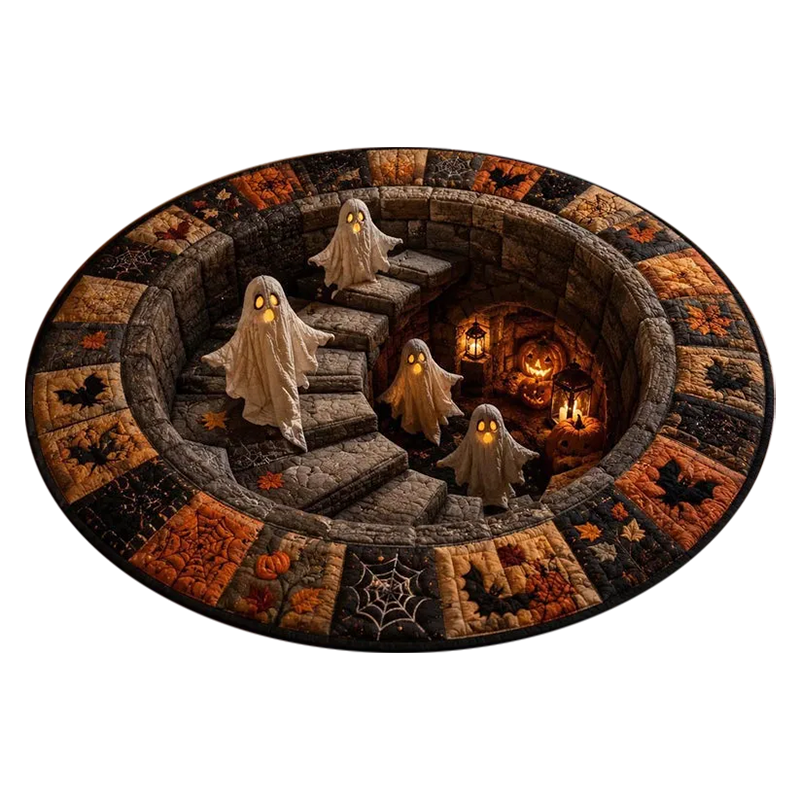 3D Skeleton Vortex Quilted Round Halloween Rug