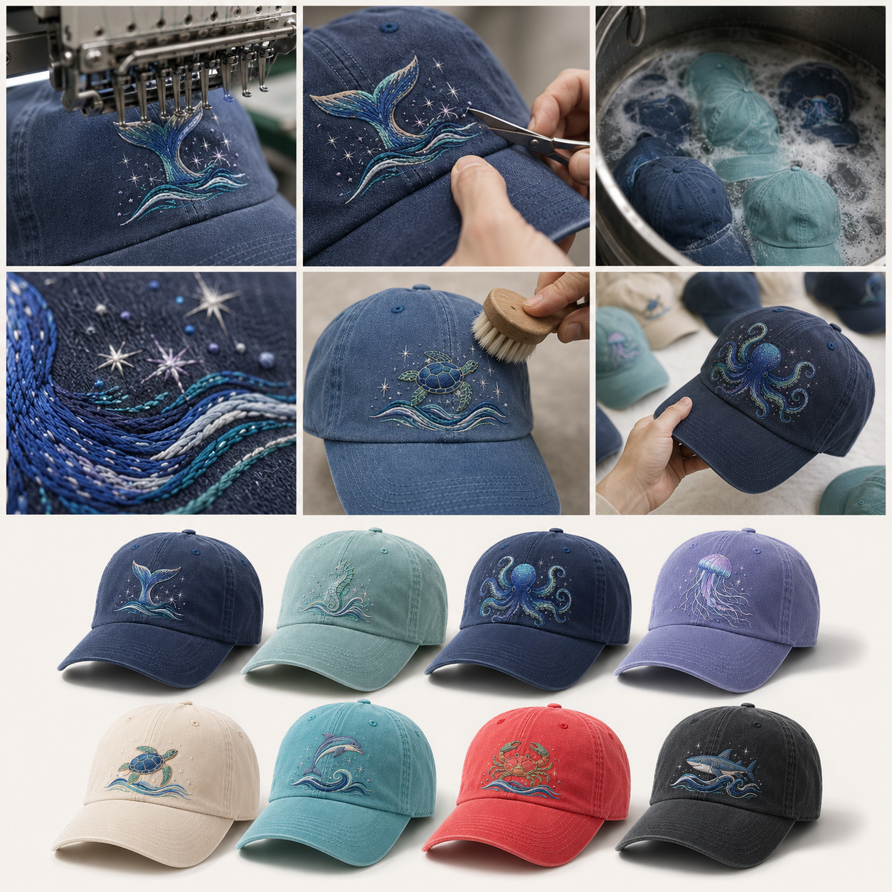 Ocean Spirit Embroidered Washed Baseball Cap