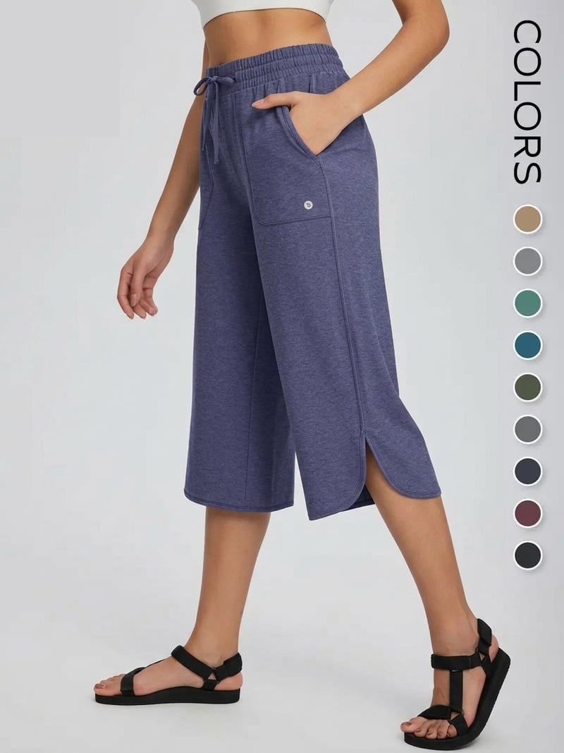 Women's Wide Leg Yoga Capris - High Waisted with Pockets, Quick Dry, Lightweight, UPF 50+ Sun Protection - Loose Comfy for Hiking, Gym, Travel & Outdoor Workout