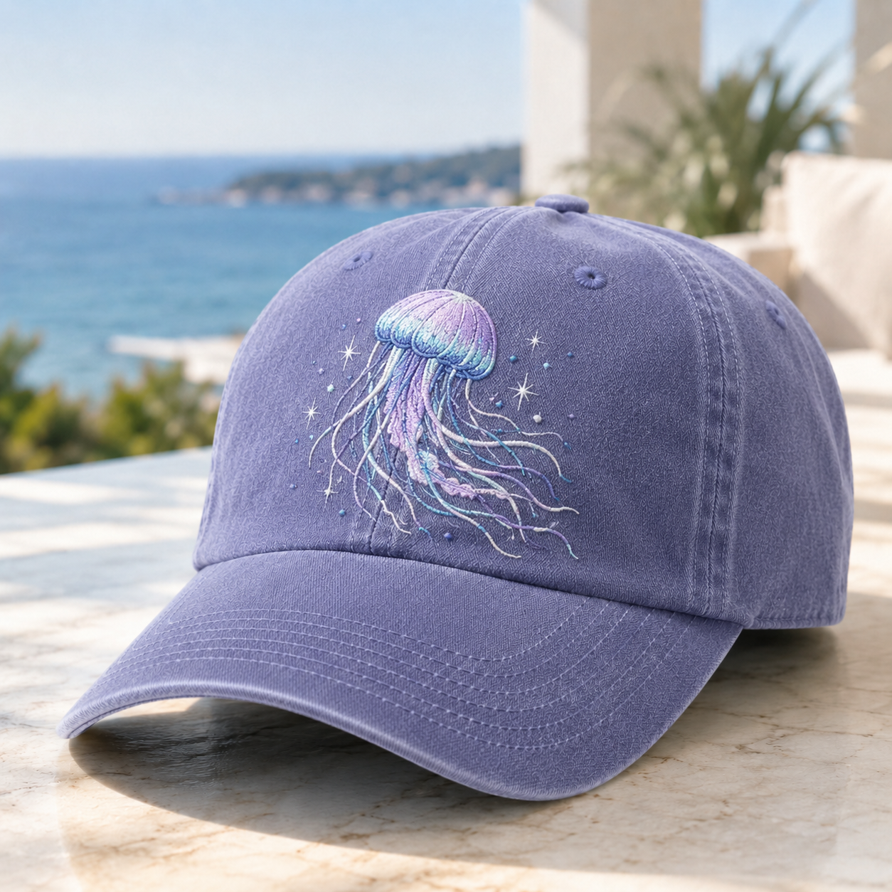Ocean Spirit Embroidered Washed Baseball Cap