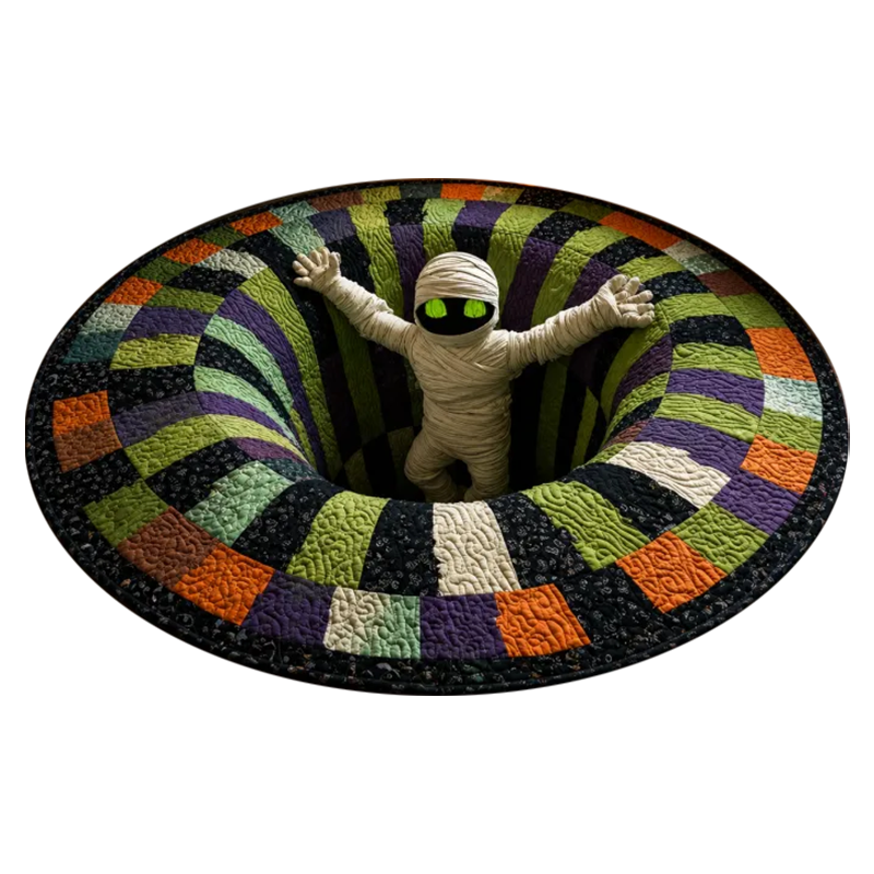 3D Skeleton Vortex Quilted Round Halloween Rug