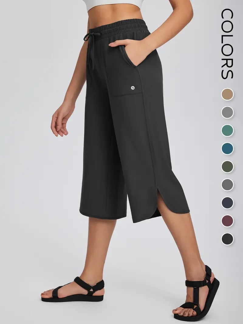 Women's Wide Leg Yoga Capris - High Waisted with Pockets, Quick Dry, Lightweight, UPF 50+ Sun Protection - Loose Comfy for Hiking, Gym, Travel & Outdoor Workout