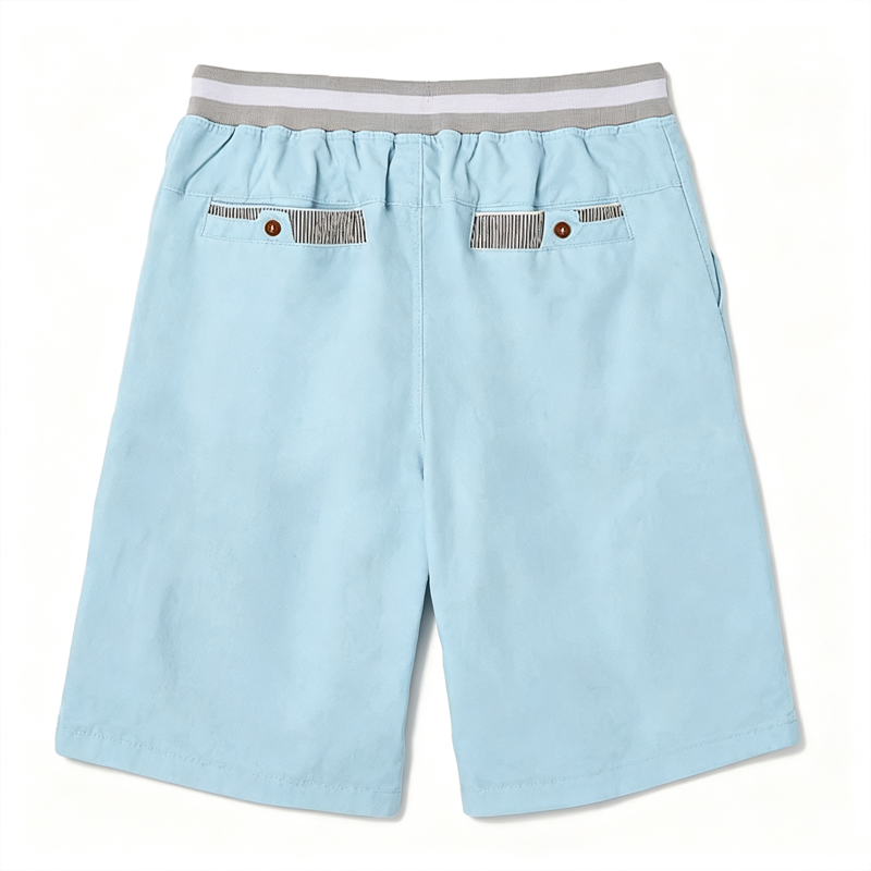 Men Striped Elastic Waist Drawstring Linen Blend Casual Beach Shorts With Stripe Pocket Trim