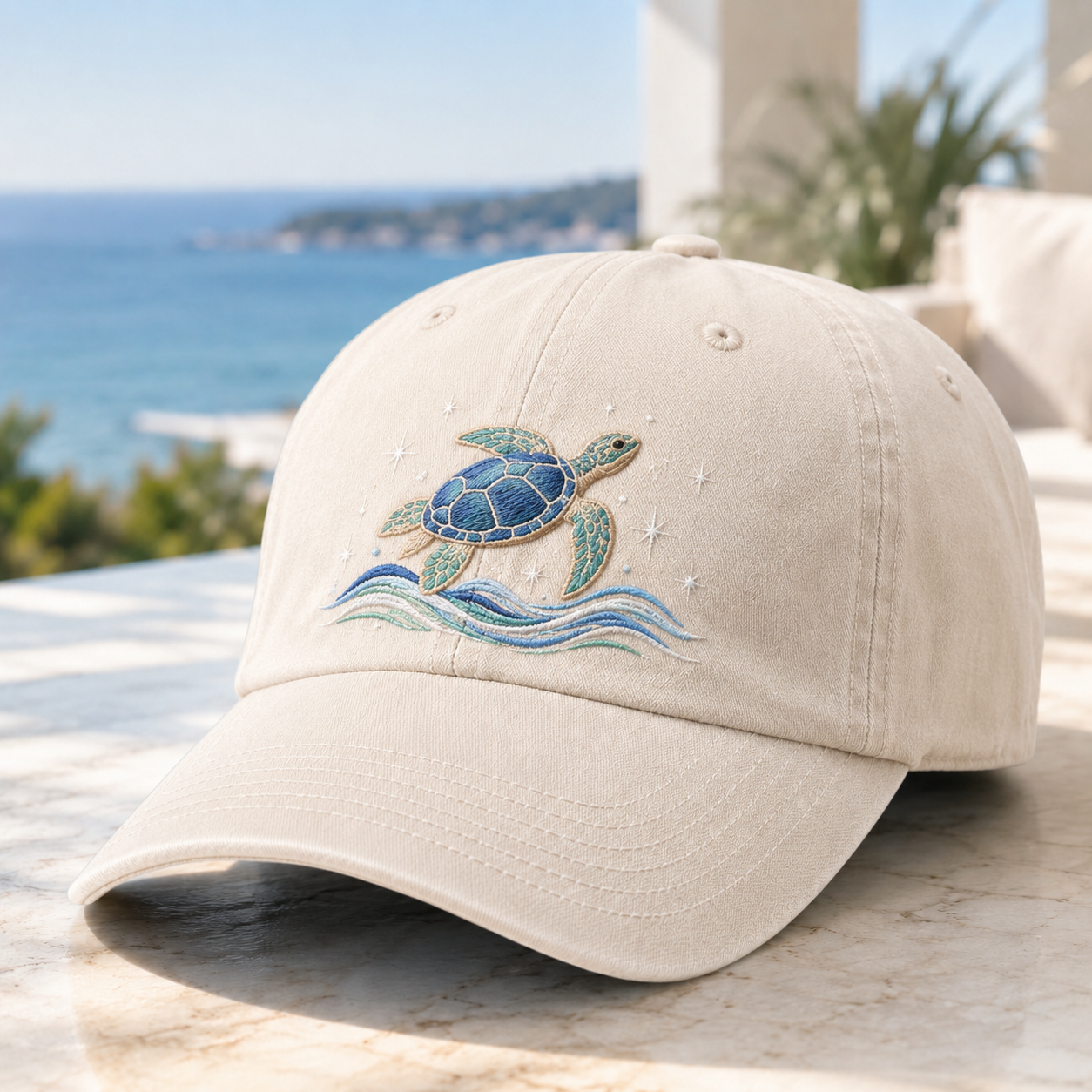 Ocean Spirit Embroidered Washed Baseball Cap