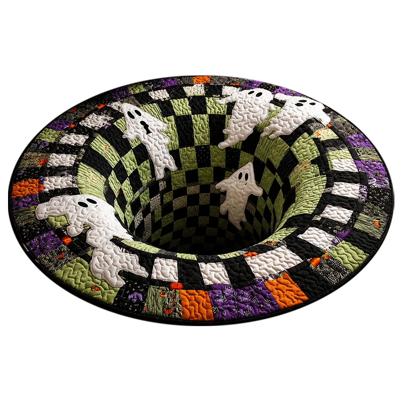 3D Skeleton Vortex Quilted Round Halloween Rug
