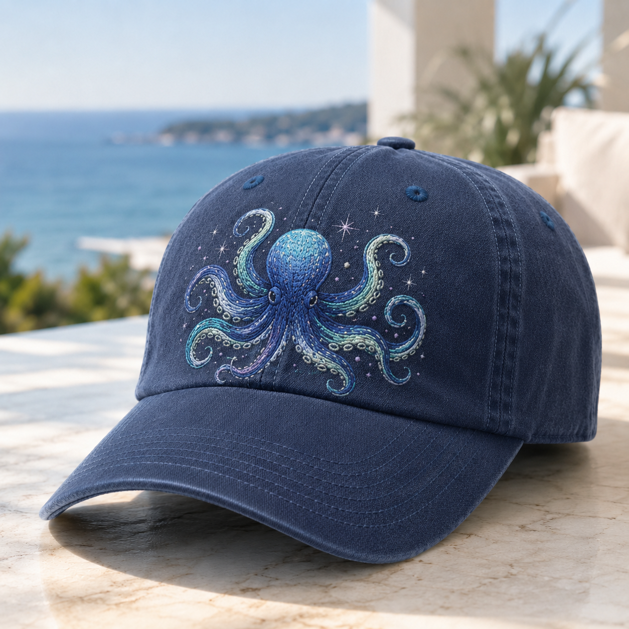 Ocean Spirit Embroidered Washed Baseball Cap
