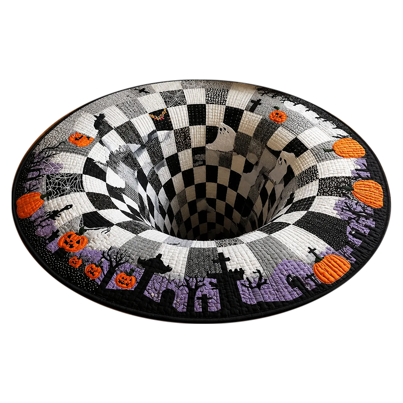3D Skeleton Vortex Quilted Round Halloween Rug