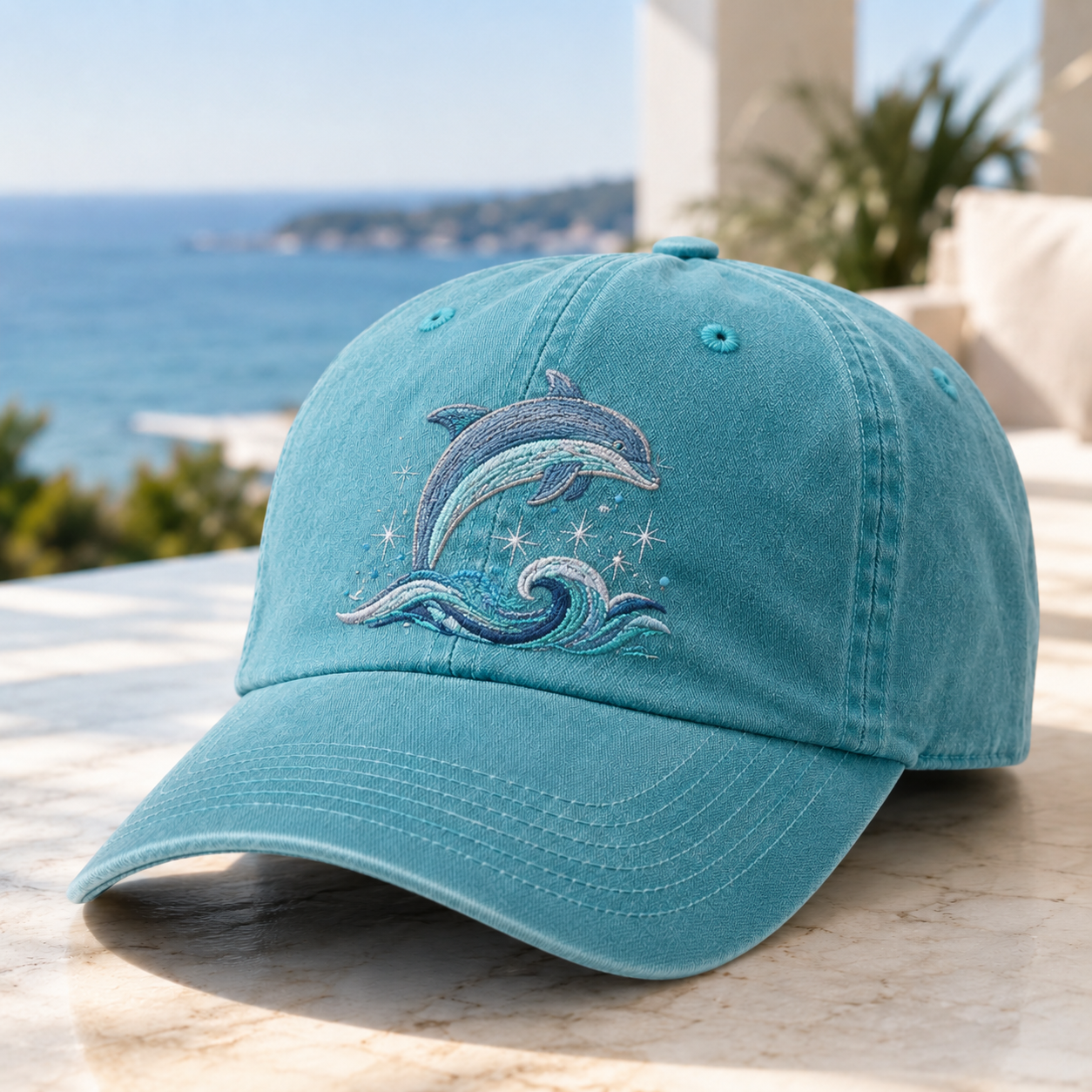 Ocean Spirit Embroidered Washed Baseball Cap