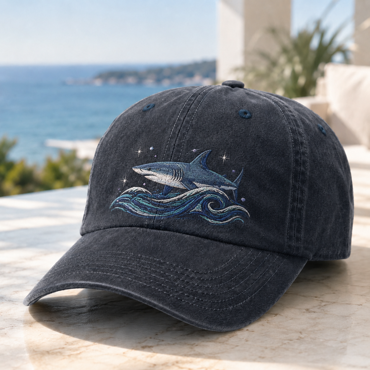 Ocean Spirit Embroidered Washed Baseball Cap