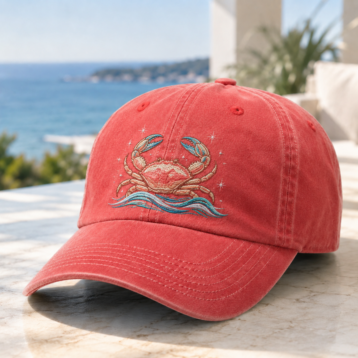 Ocean Spirit Embroidered Washed Baseball Cap