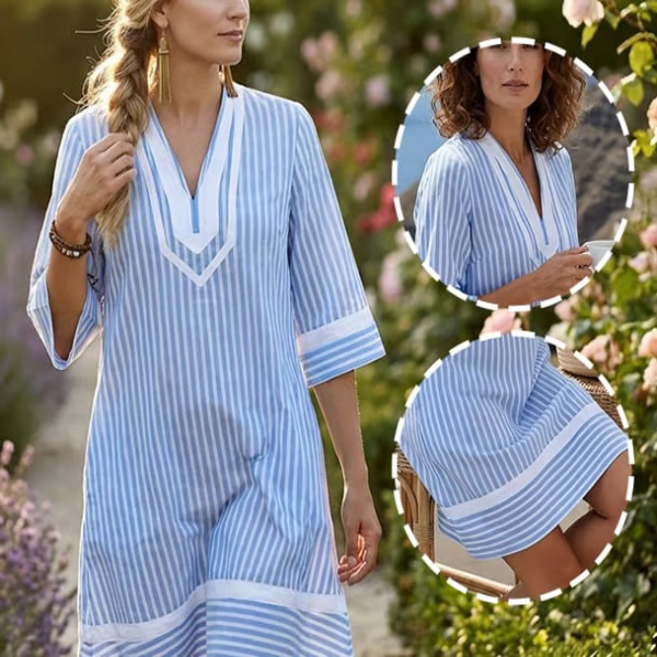 🏖️Summer Sale🔥 Boho V-Neck Short Sleeve Striped Dress