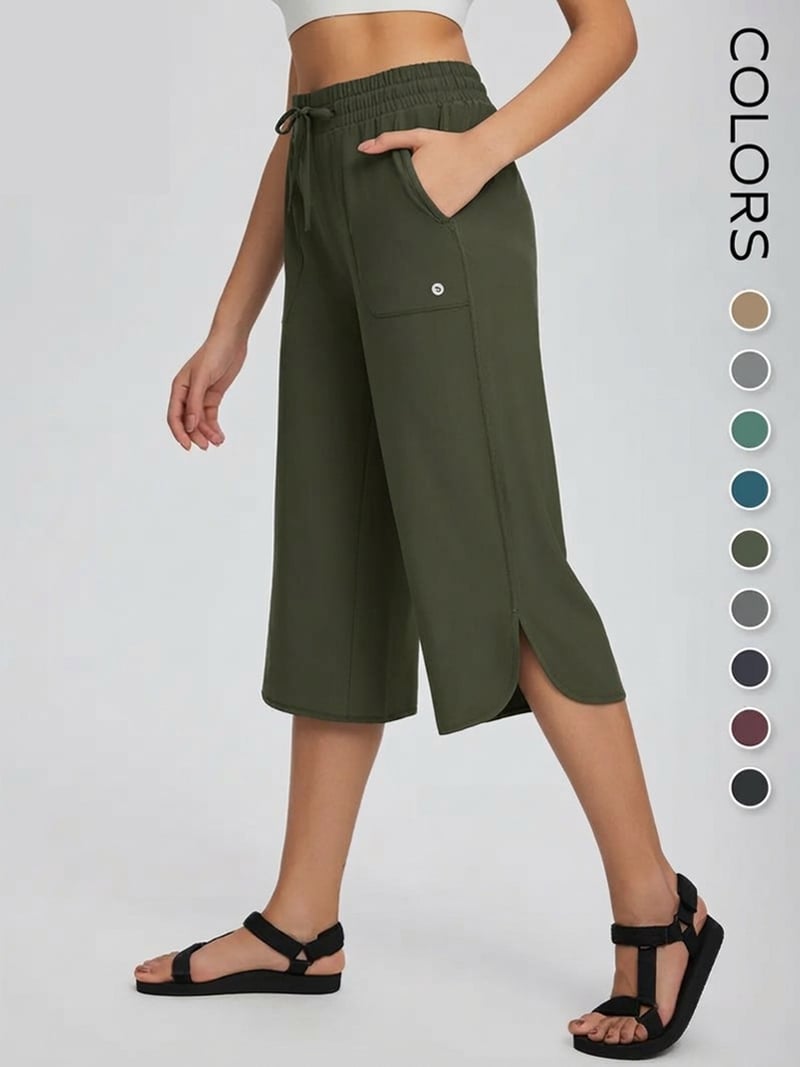 Women's Wide Leg Yoga Capris - High Waisted with Pockets, Quick Dry, Lightweight, UPF 50+ Sun Protection - Loose Comfy for Hiking, Gym, Travel & Outdoor Workout