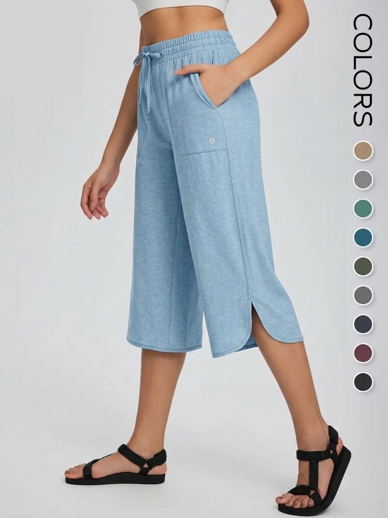 Women's Wide Leg Yoga Capris - High Waisted with Pockets, Quick Dry, Lightweight, UPF 50+ Sun Protection - Loose Comfy for Hiking, Gym, Travel & Outdoor Workout