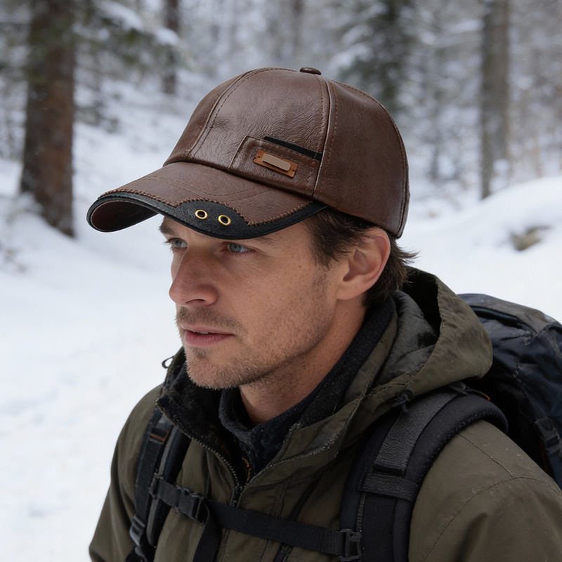 WarmGuard leather cap for cold-weather hikes