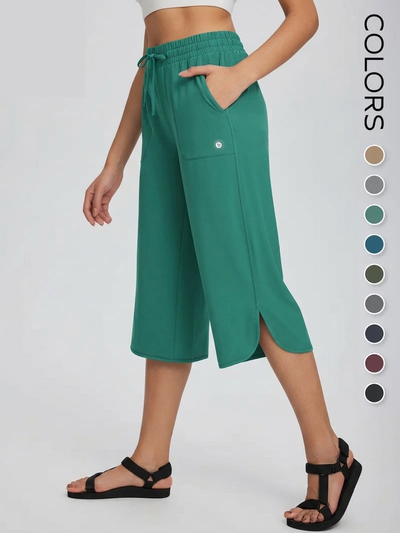 Women's Wide Leg Yoga Capris - High Waisted with Pockets, Quick Dry, Lightweight, UPF 50+ Sun Protection - Loose Comfy for Hiking, Gym, Travel & Outdoor Workout